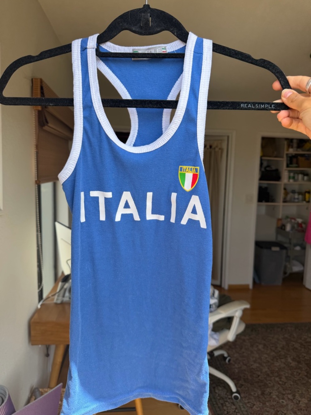 Vintage ITALIA Blue Ribbed Tank with Shield Patch